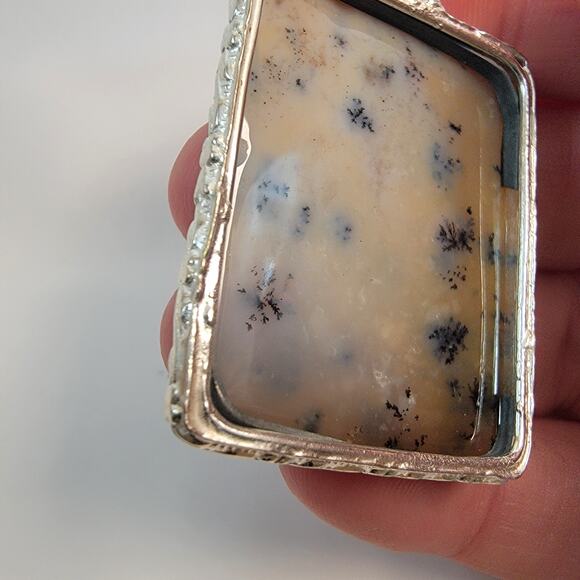 Necklace Pendants Dendritic Agate Handmade Jewelry in Sterling Silver Rectangle - Picture 6 of 10